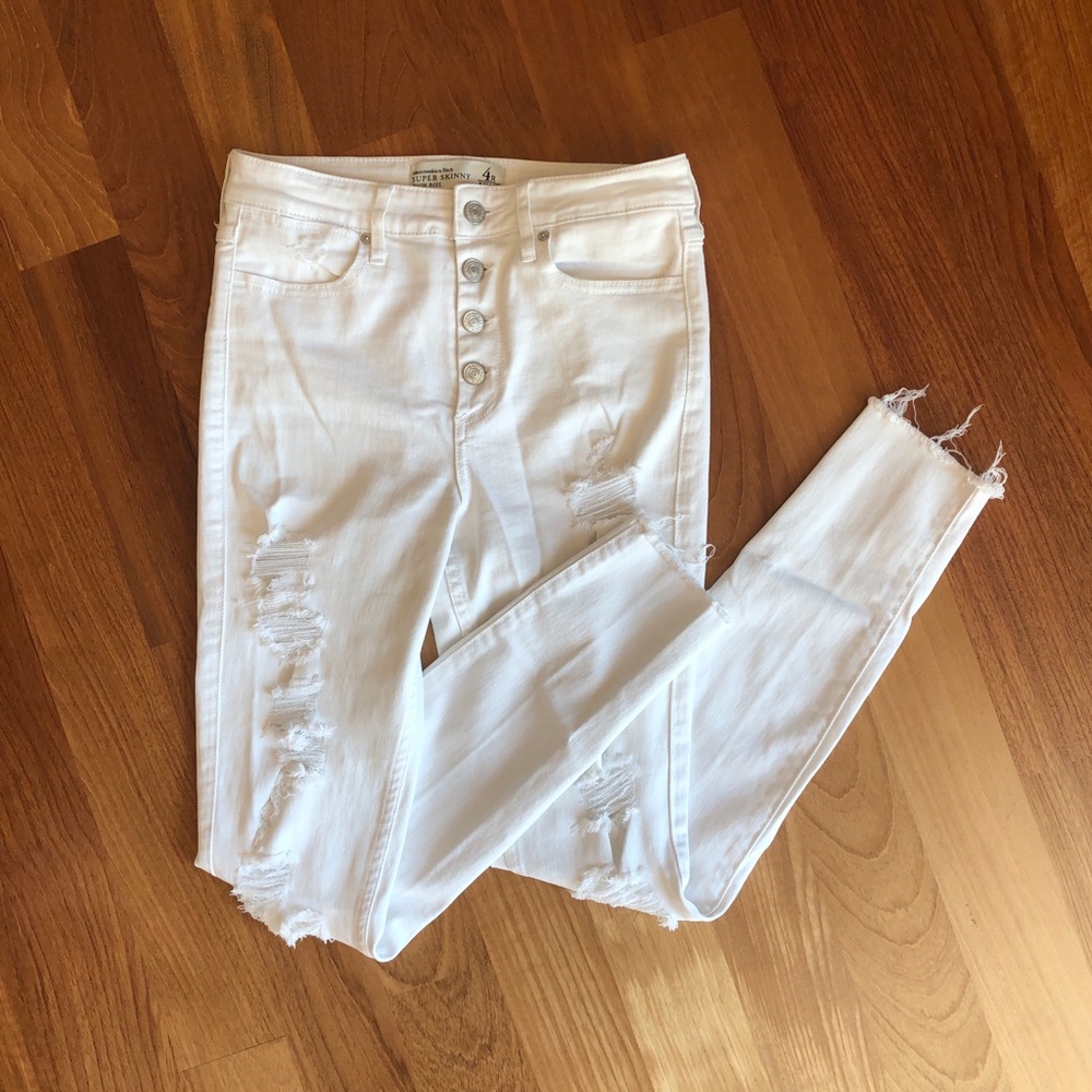 Abercrombie & Fitch High Rise Ripped White Jeans
